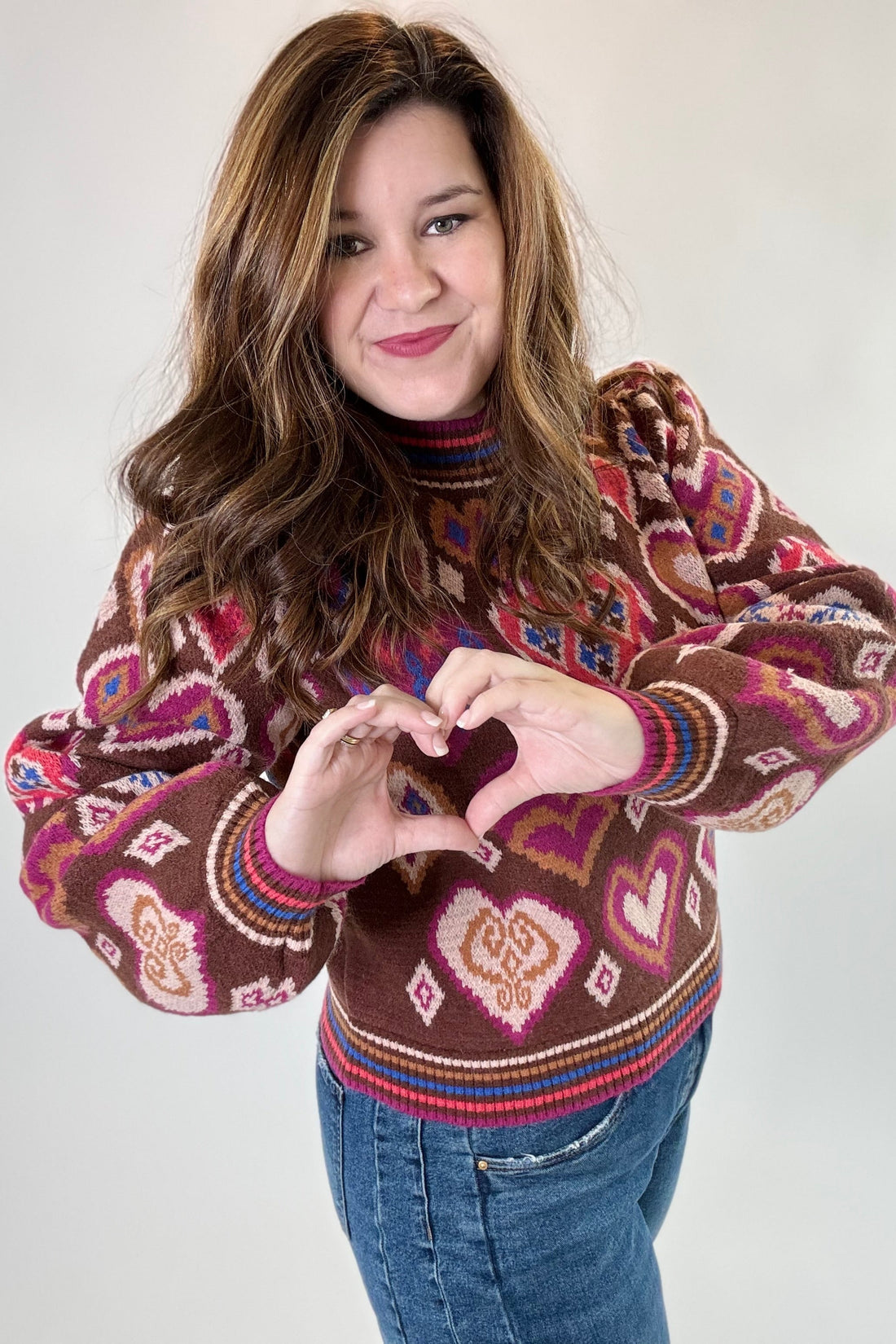 Heart Pattern Pullover Sweater