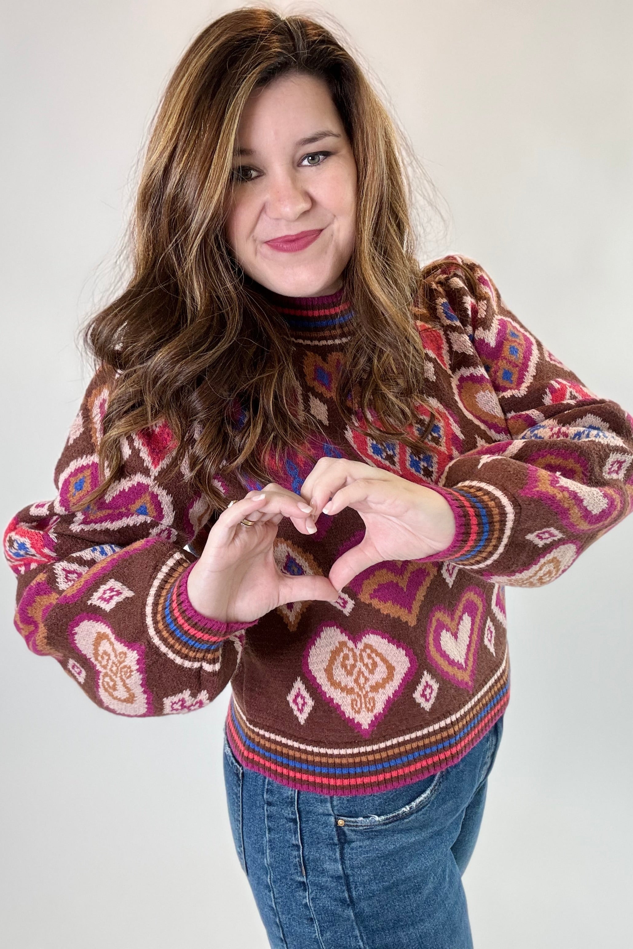 Heart Pattern Pullover Sweater