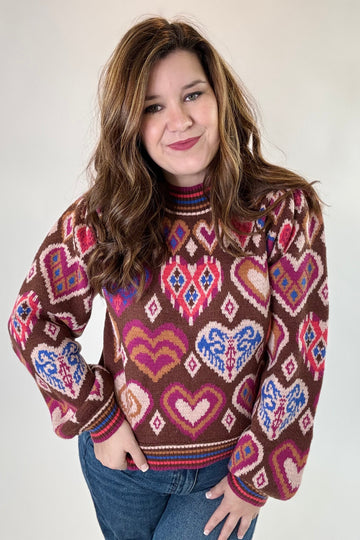 Heart Pattern Pullover Sweater