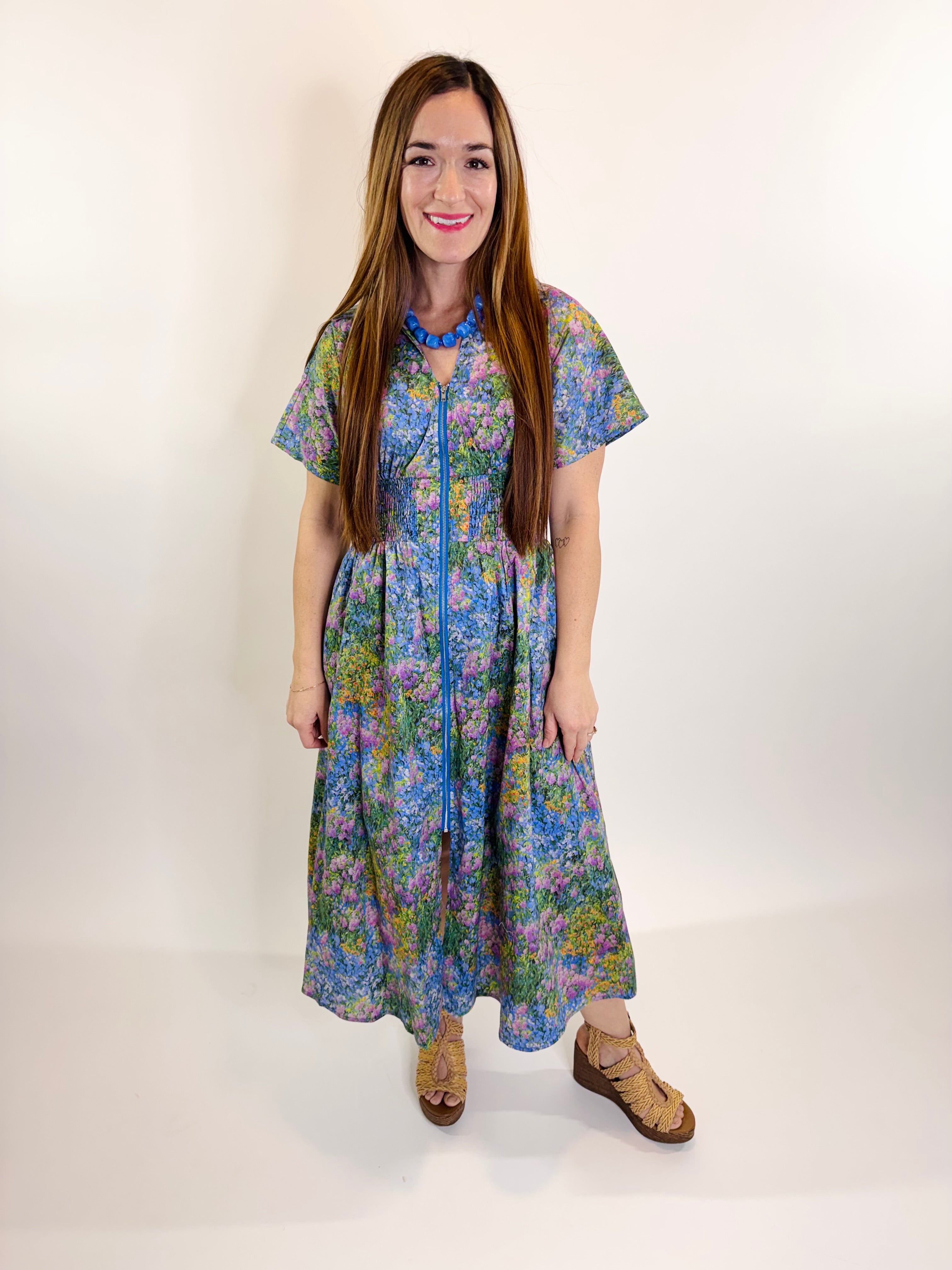 Smocked Floral Midi Dress