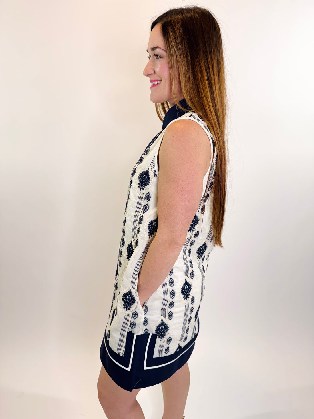 Embroidered Motif Sleeveless Mini Dress