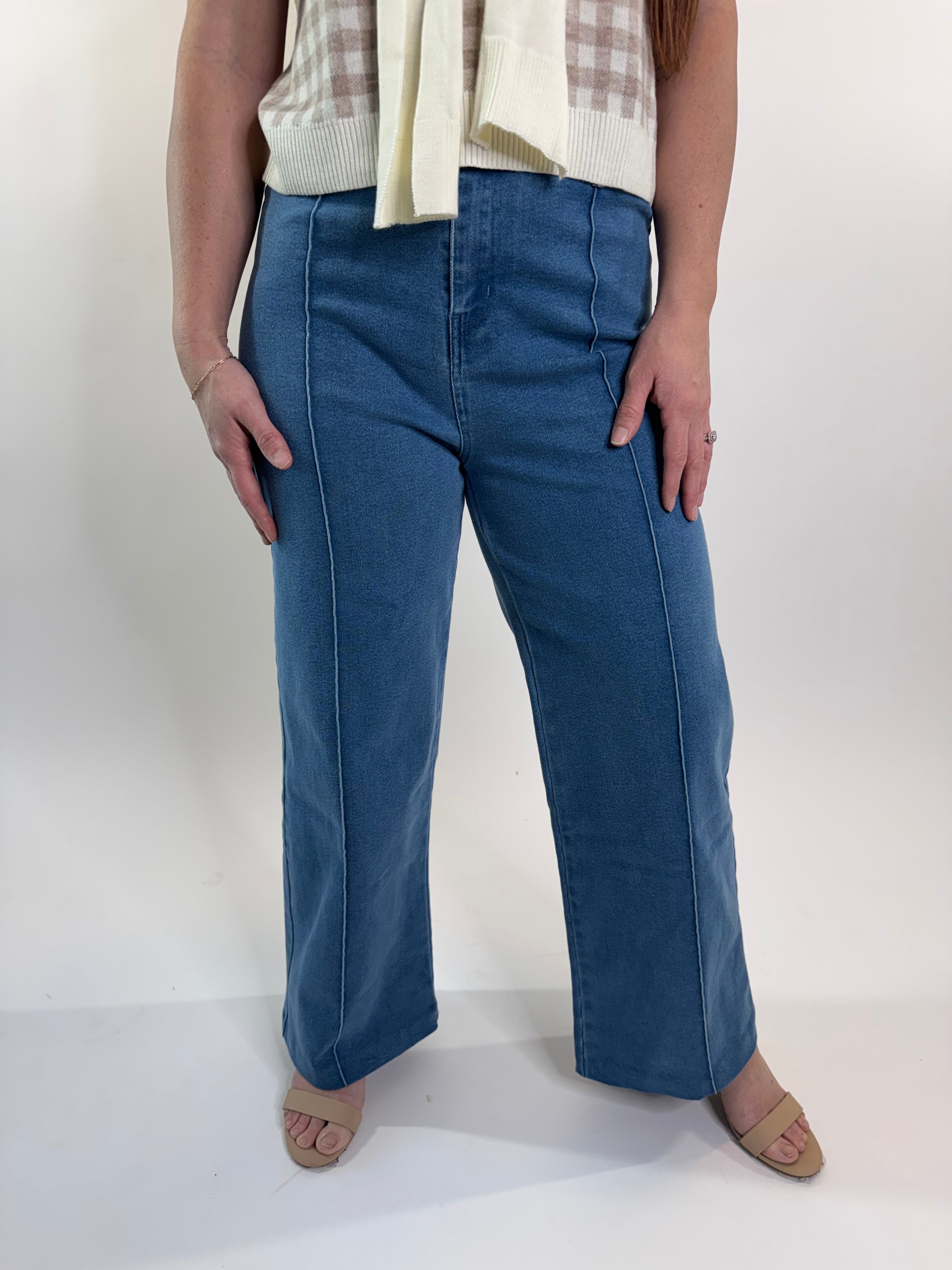 High Rise Wide Leg Pants with Front Seam