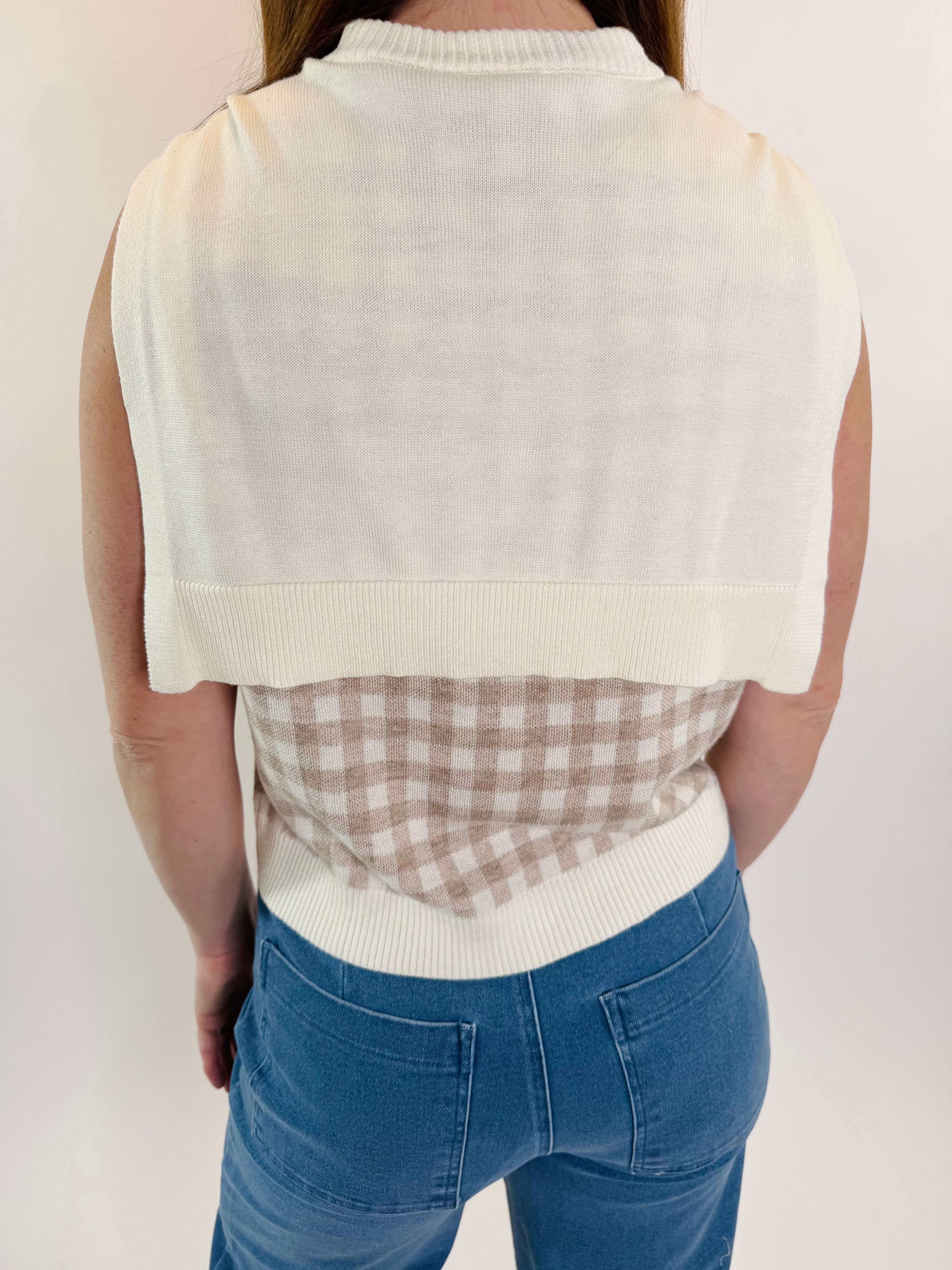 Neutral Gingham Knit Vest