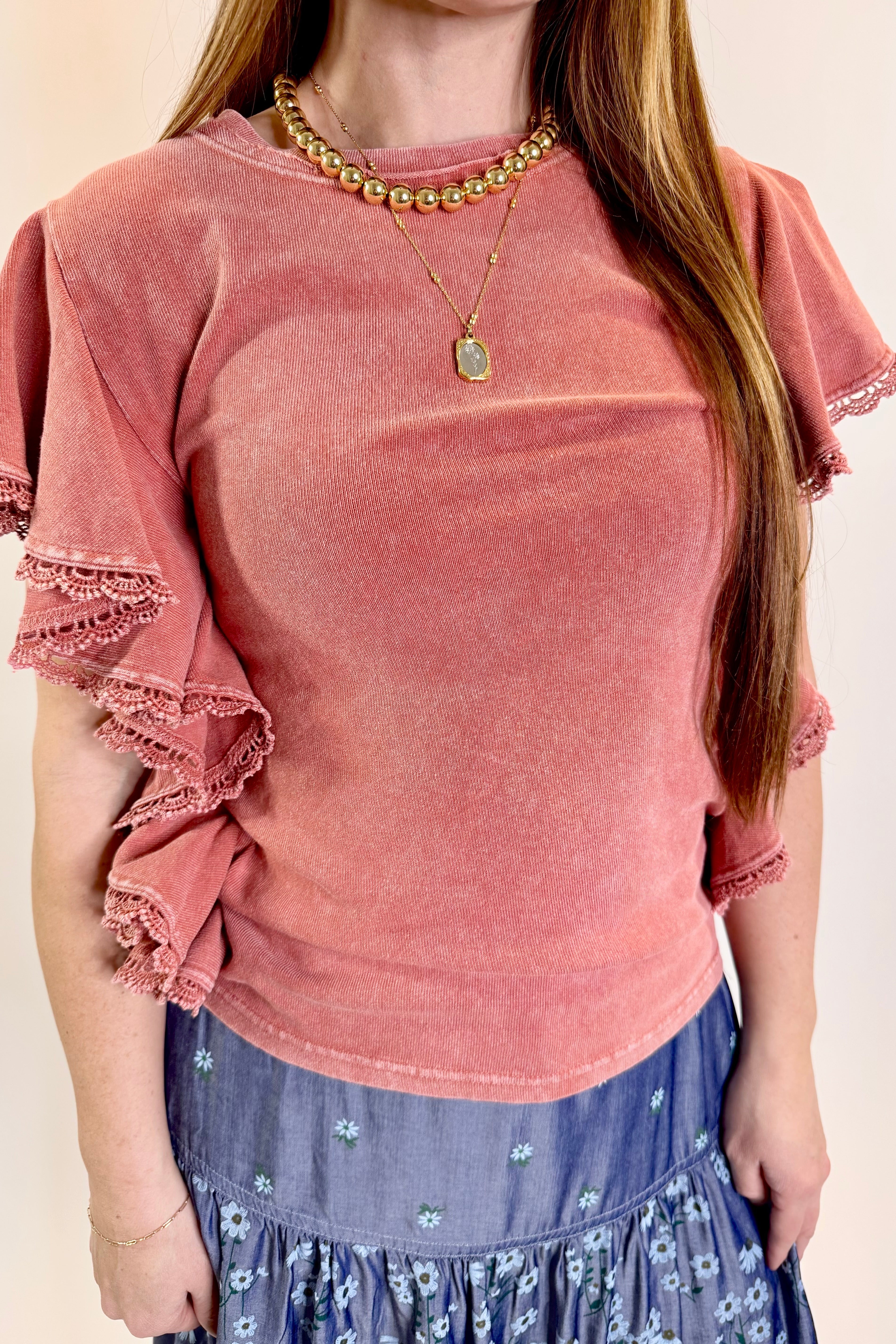 Sunset Ros¨¦ Flutter Sleeve Mineral Top