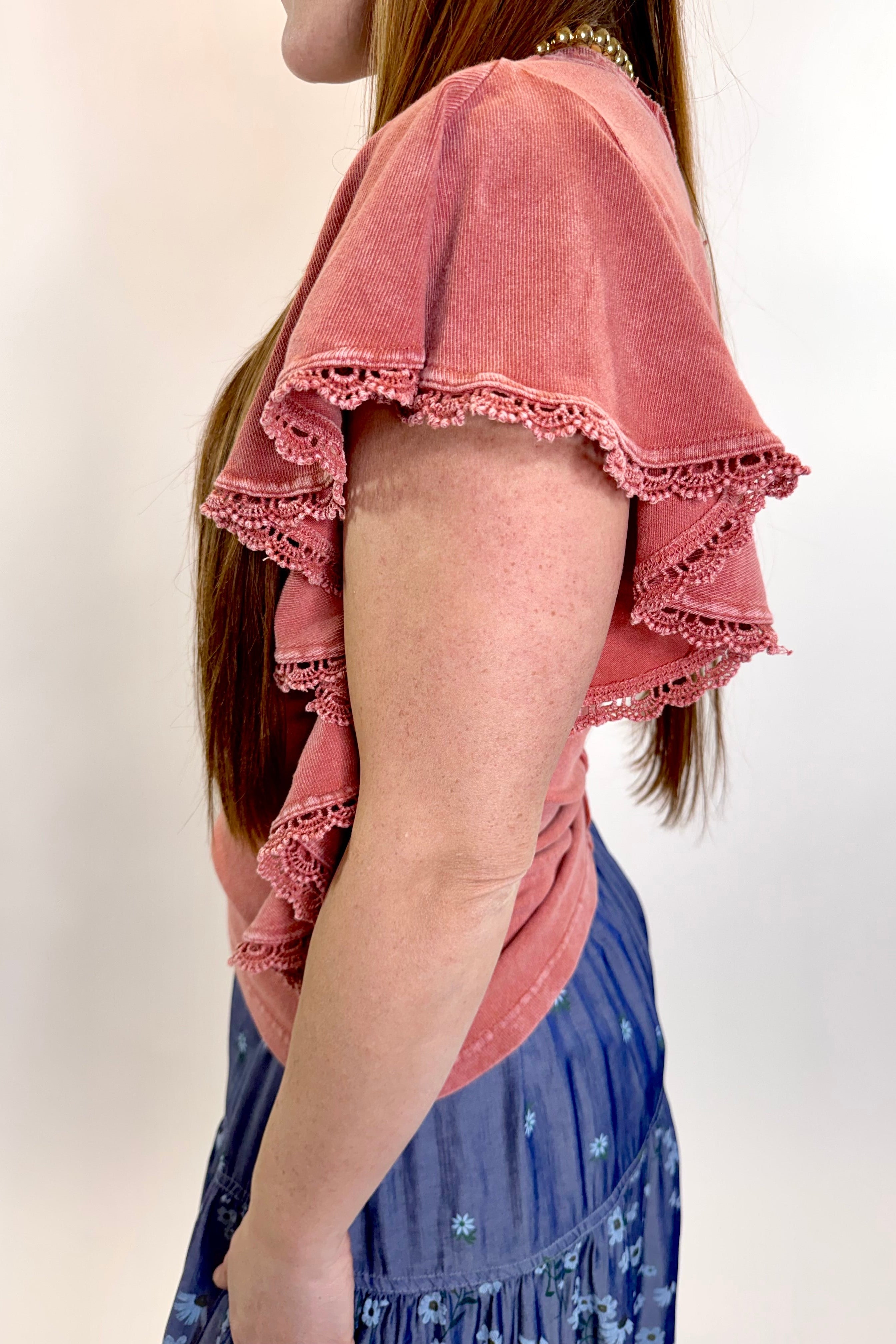 Sunset Ros¨¦ Flutter Sleeve Mineral Top