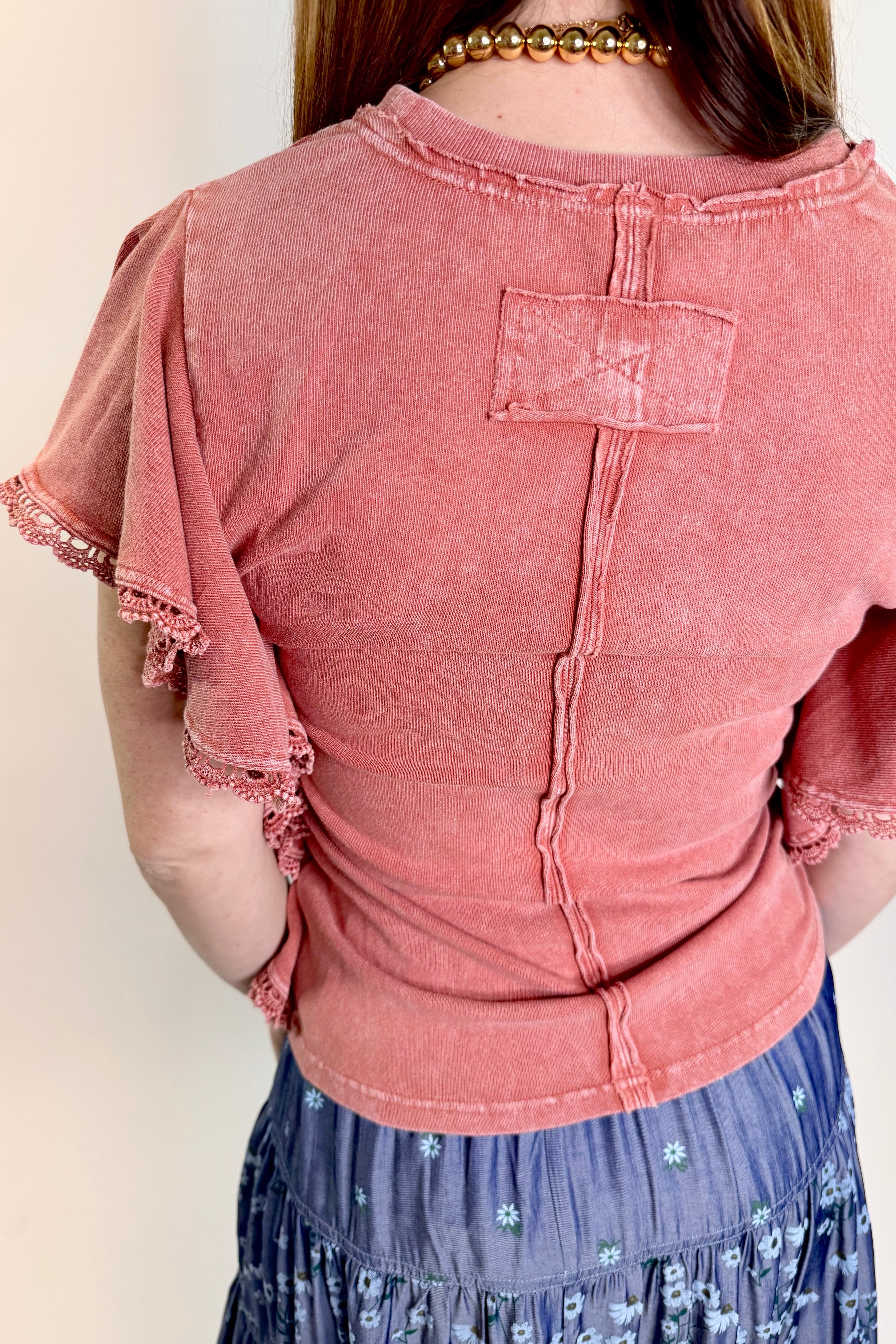 Sunset Ros¨¦ Flutter Sleeve Mineral Top