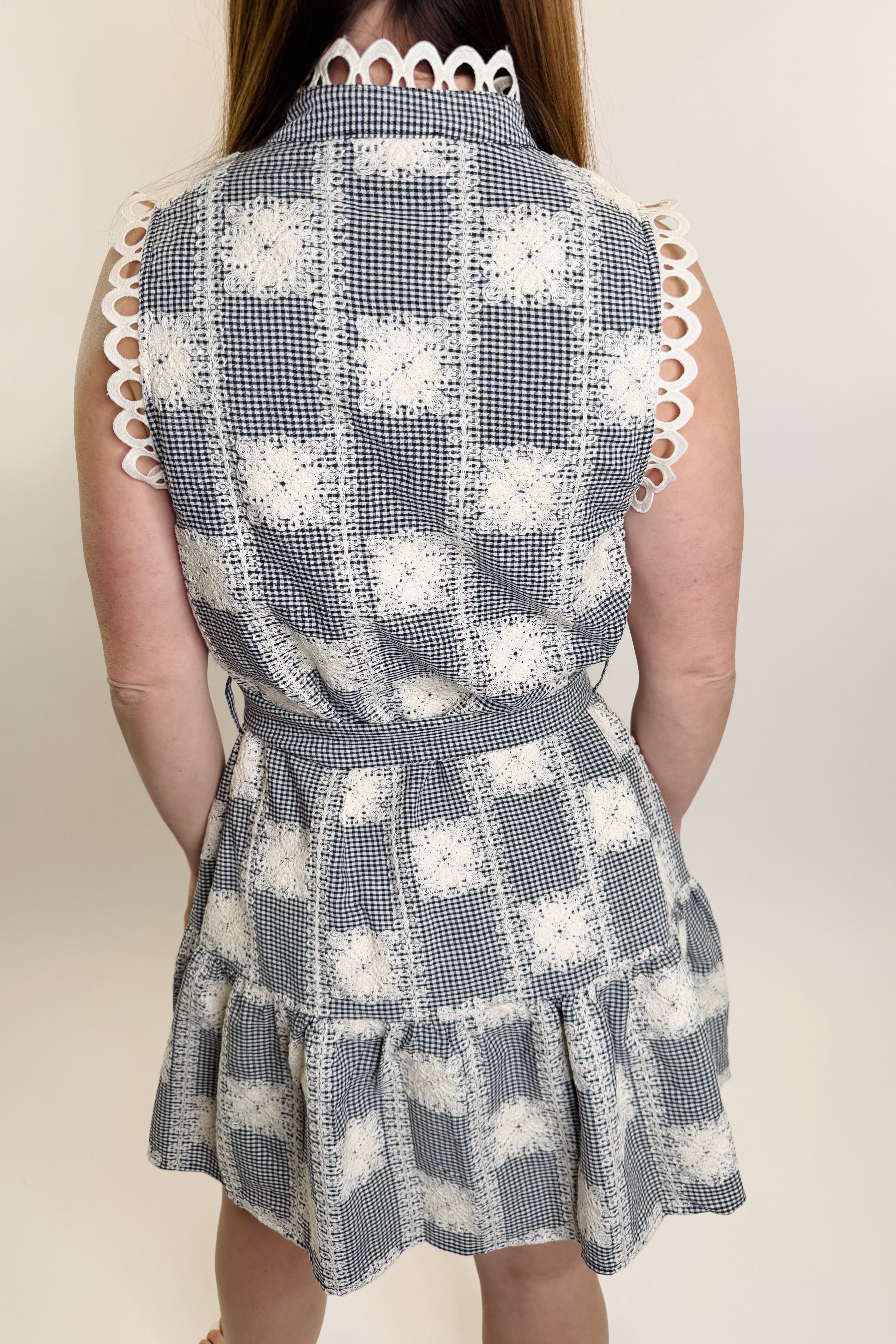 Pearl Petal Gingham Mini Dress