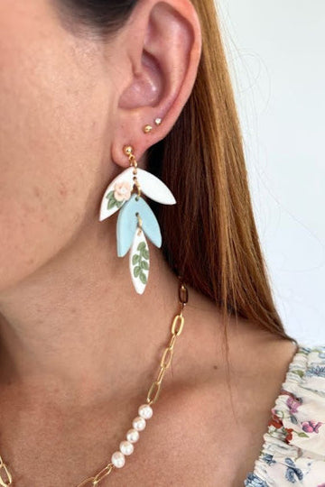 Floral Falling Leaves Clay Earrings