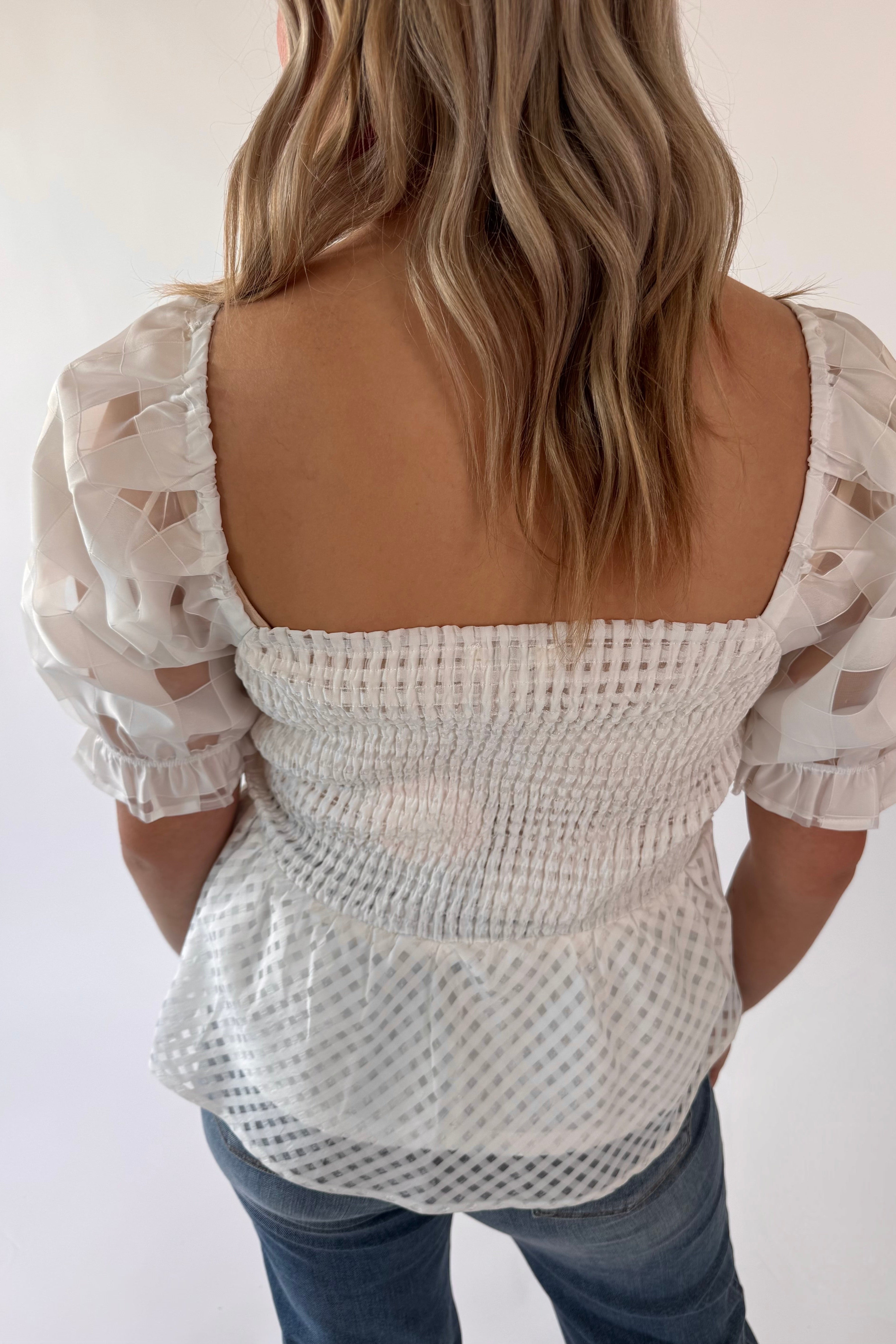 Puffy Sleeve Checkered Top