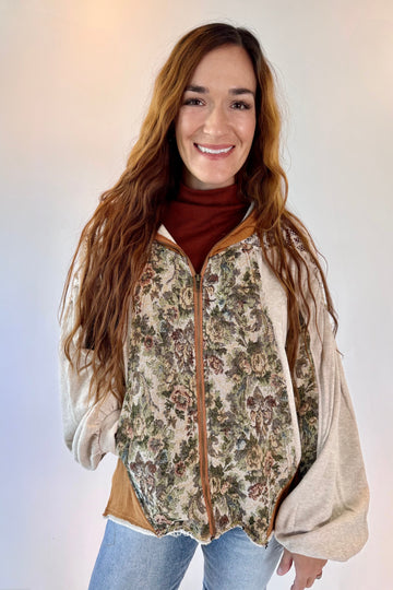 Lace Yoke Hooded Zip Jacket