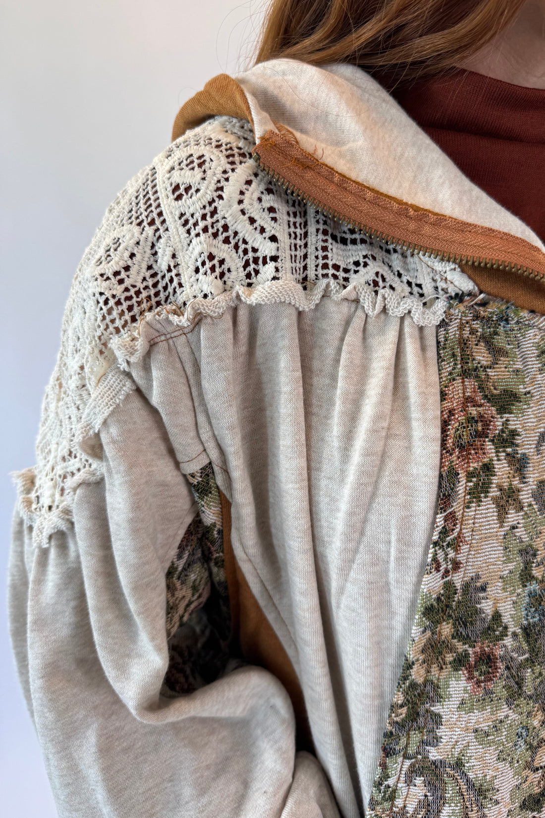 Lace Yoke Hooded Zip Jacket