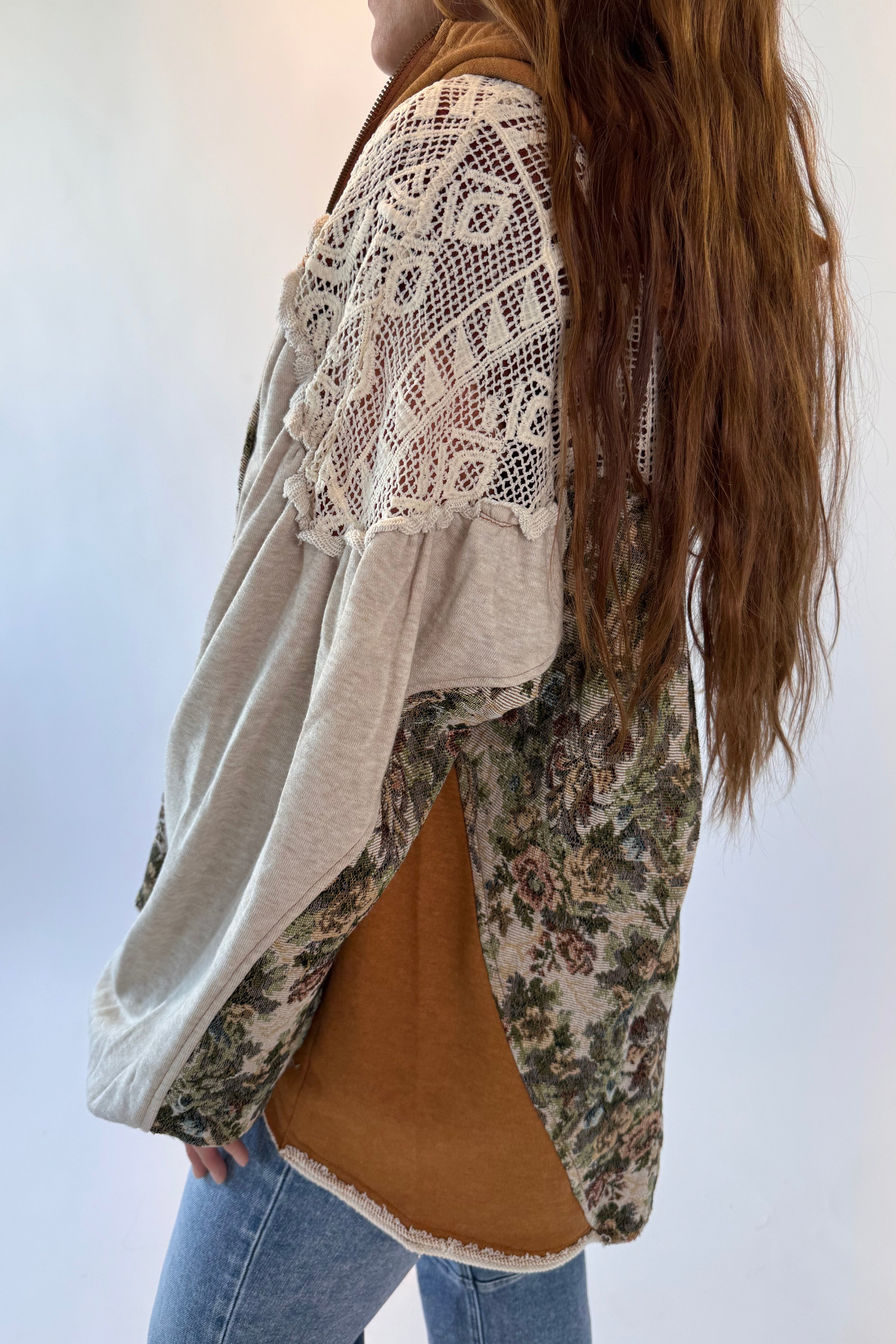 Lace Yoke Hooded Zip Jacket