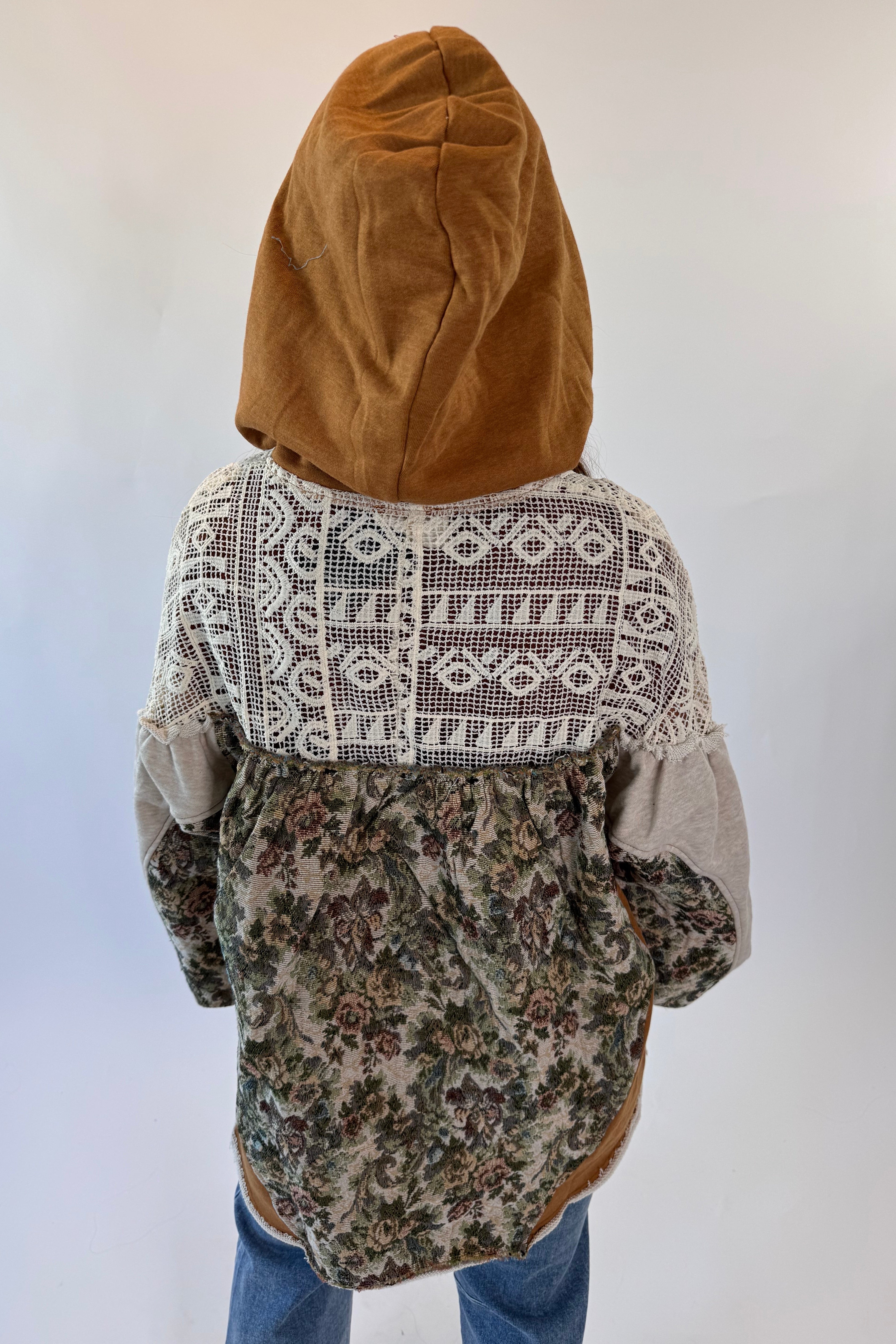 Lace Yoke Hooded Zip Jacket