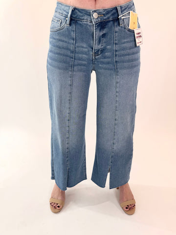 RISEN Tummy Control Crop Front Slit Jeans
