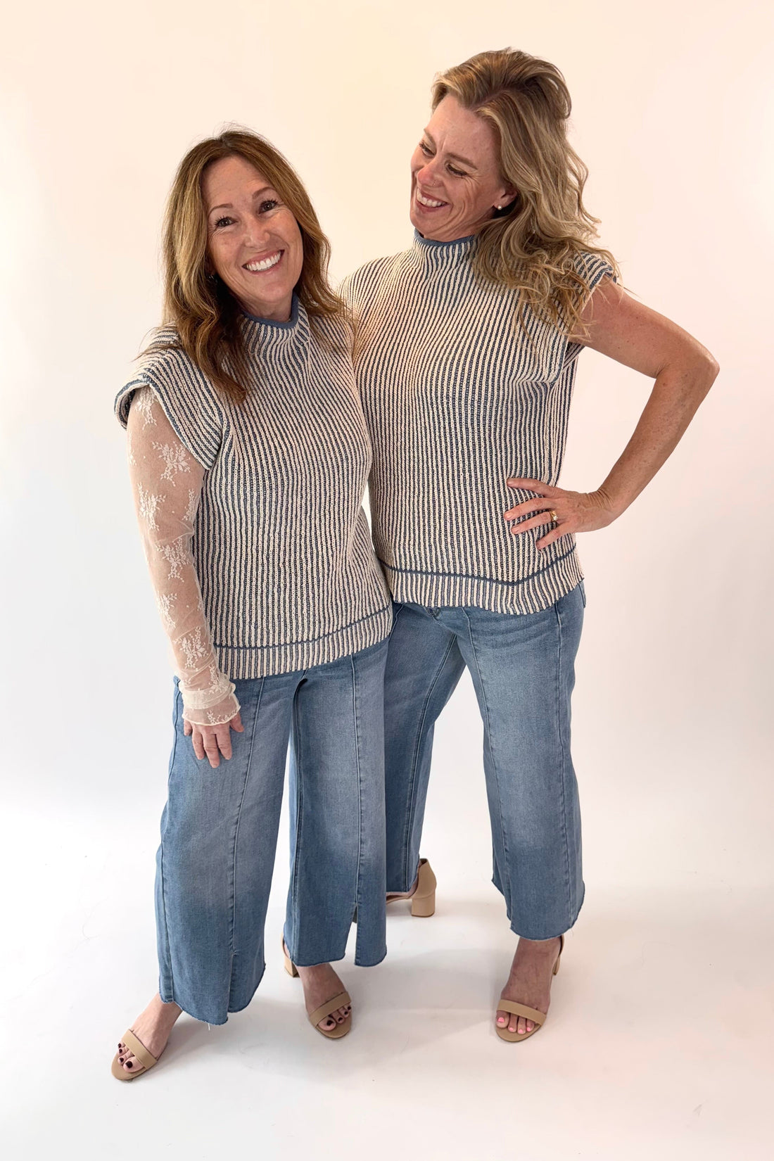 Two Tone Ribbed Knit Sweater Vest