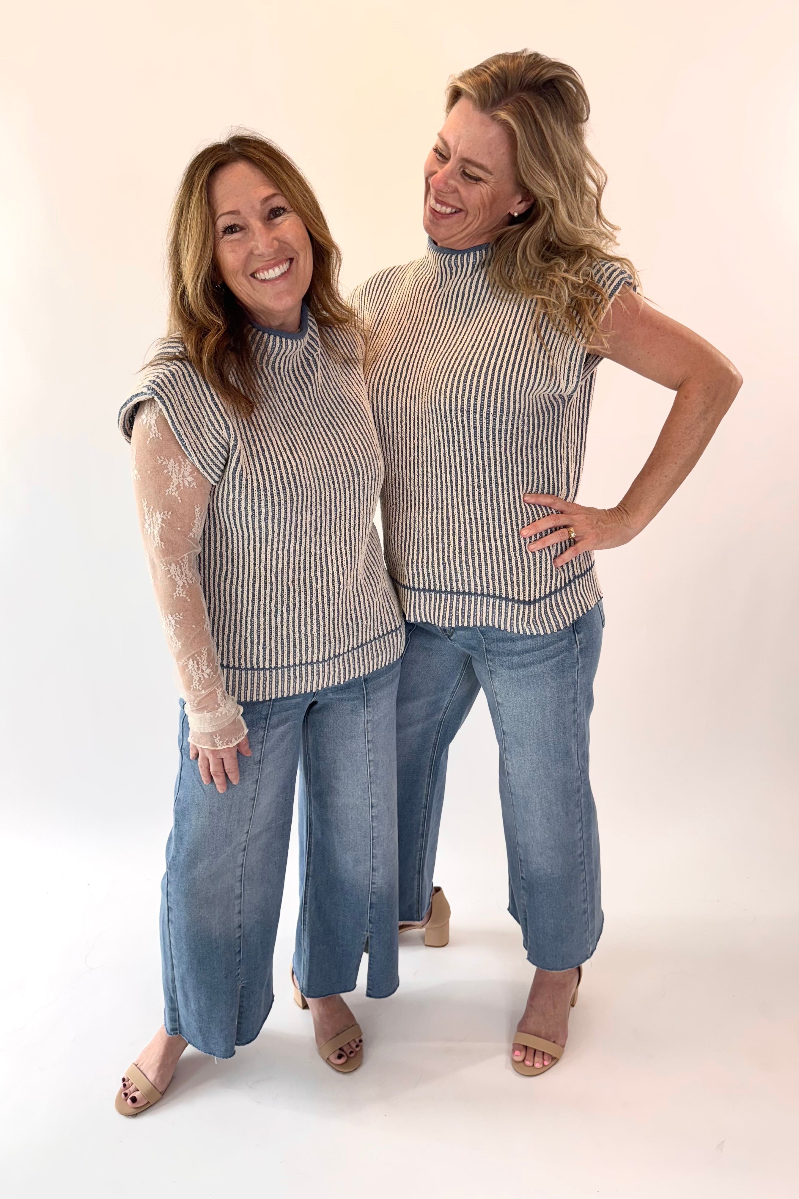 Two Tone Ribbed Knit Sweater Vest