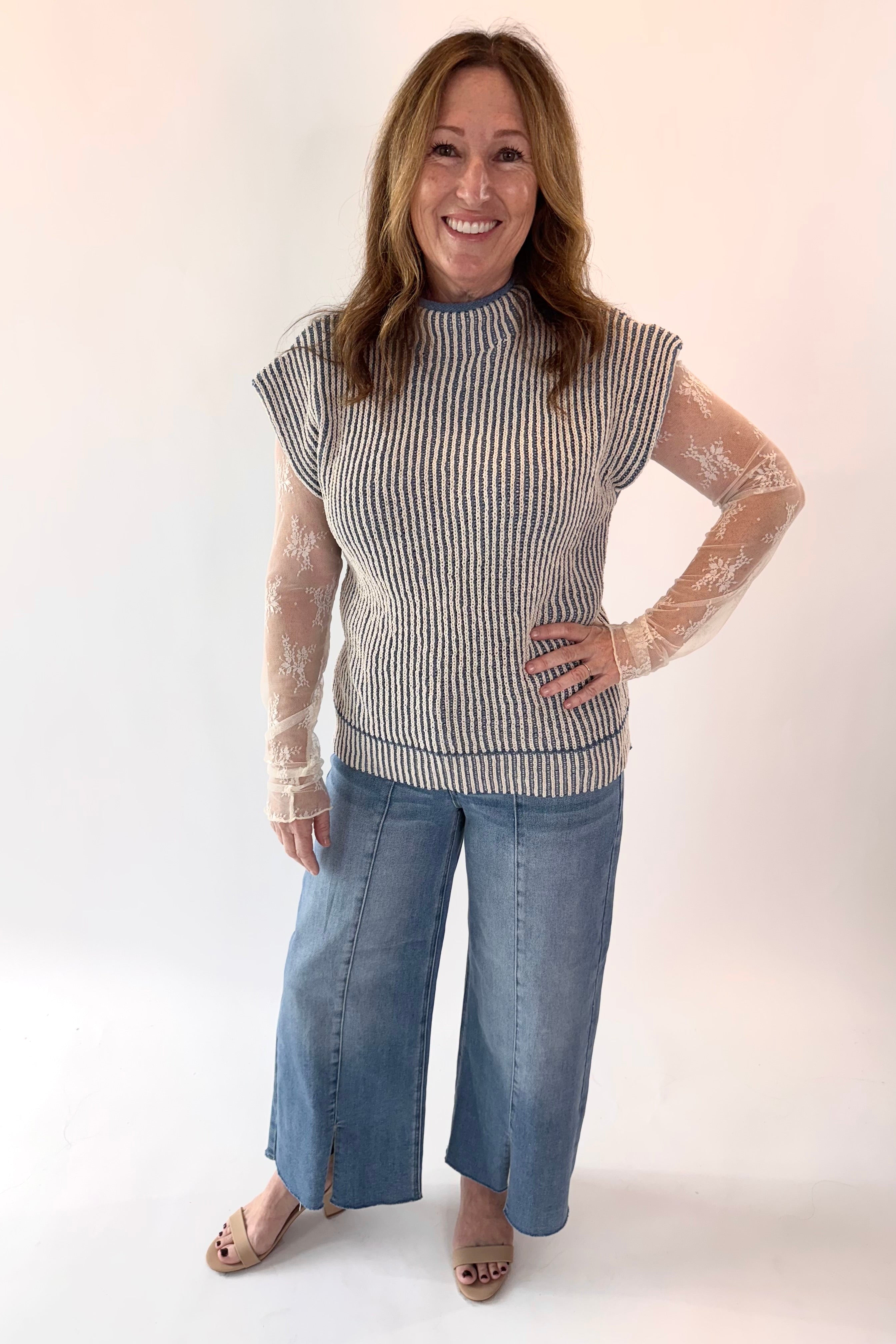 Two Tone Ribbed Knit Sweater Vest