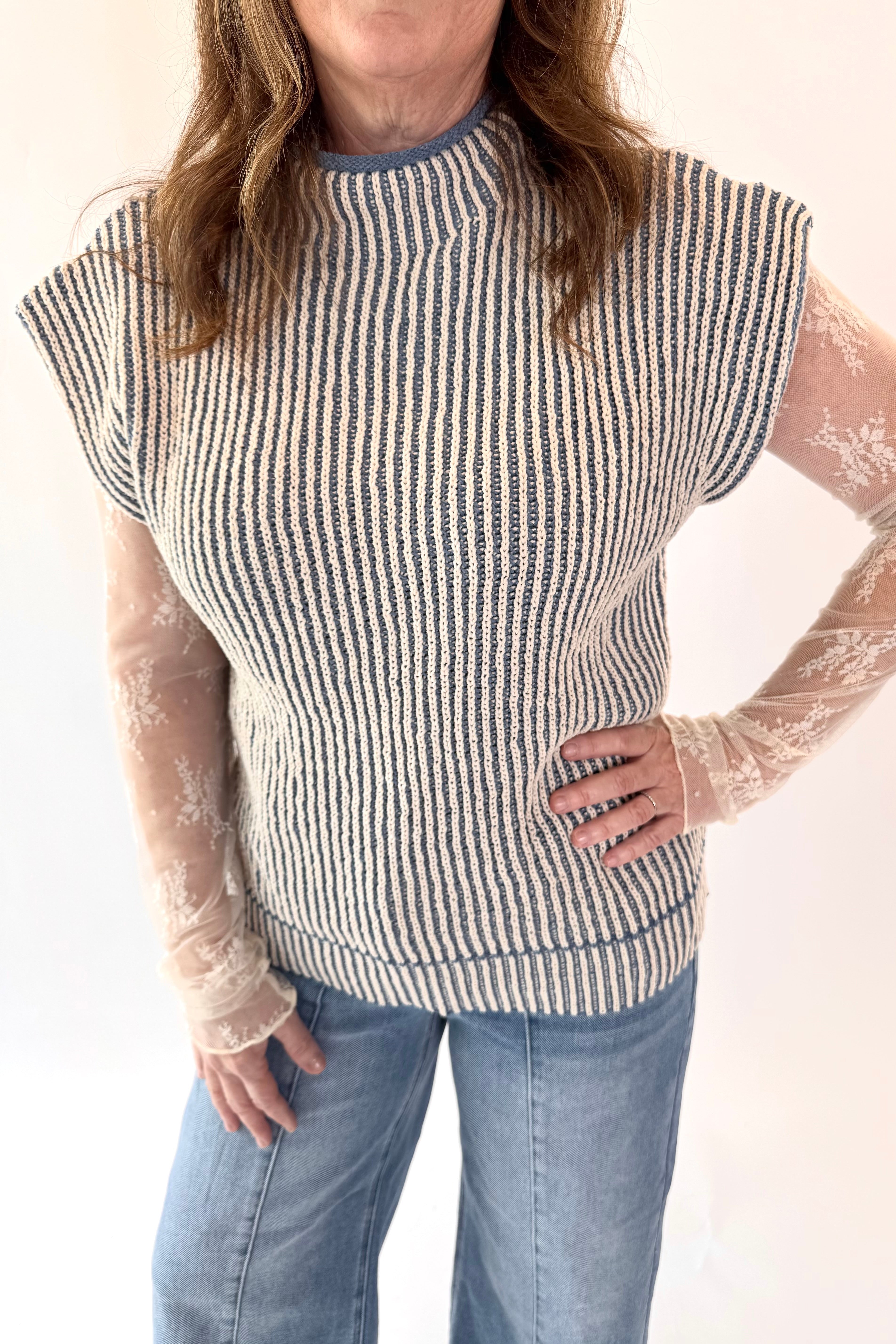 Two Tone Ribbed Knit Sweater Vest