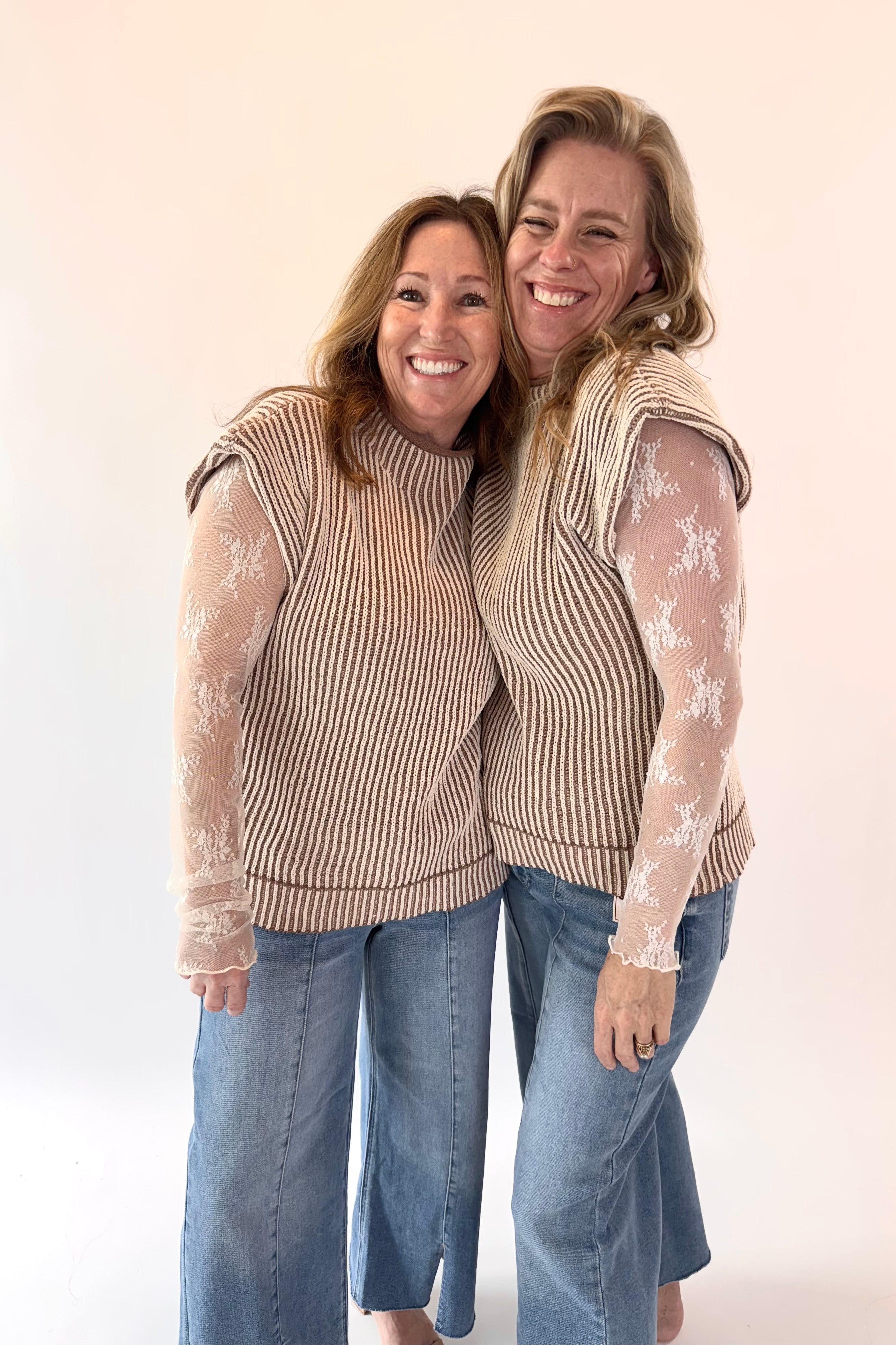 Two Tone Ribbed Knit Sweater Vest