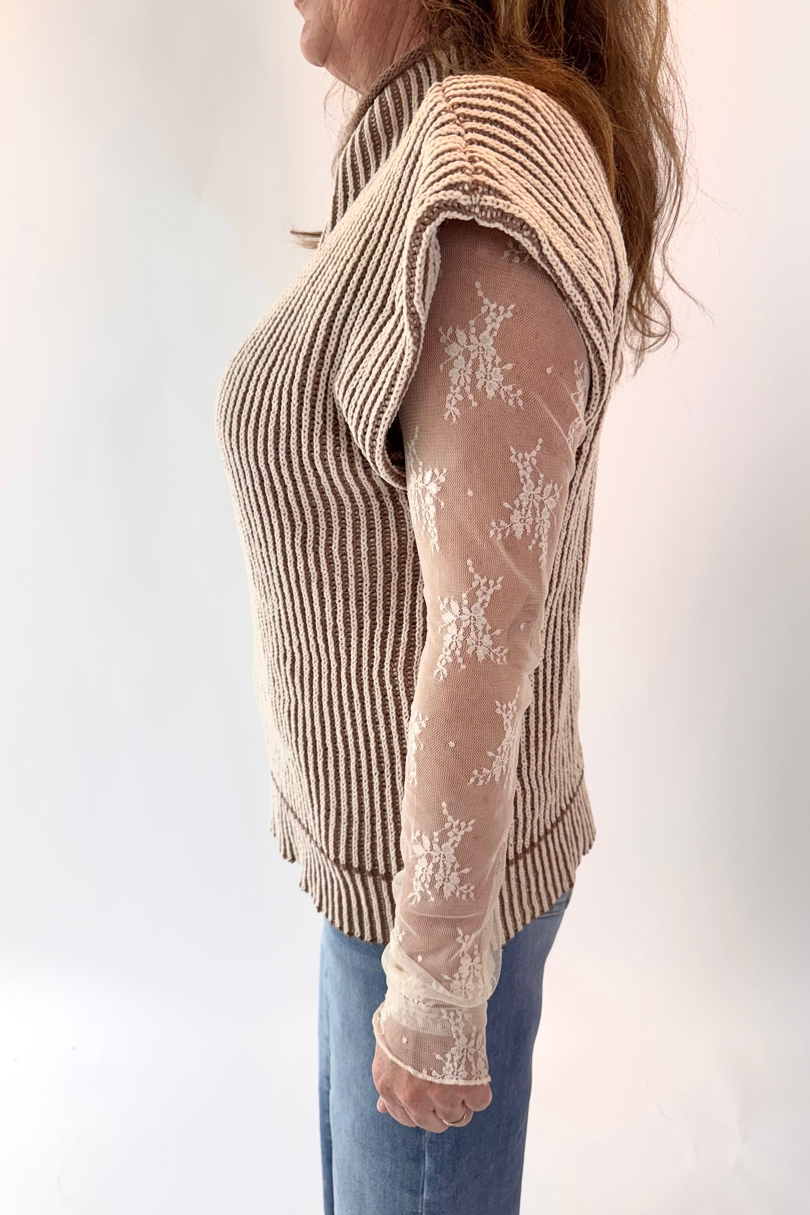 Two Tone Ribbed Knit Sweater Vest