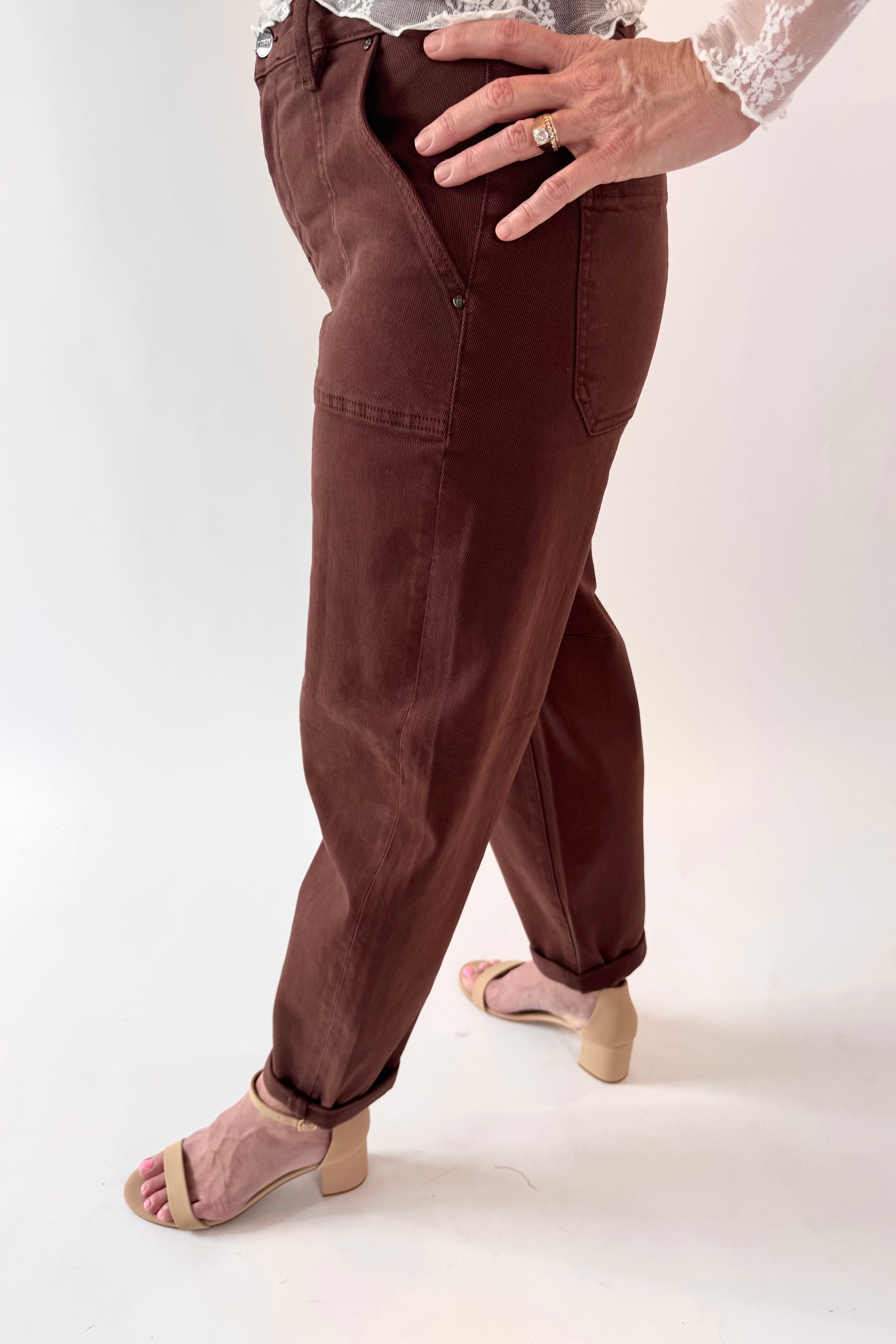 RISEN High Rise Ankle Cuff Barrel Jeans