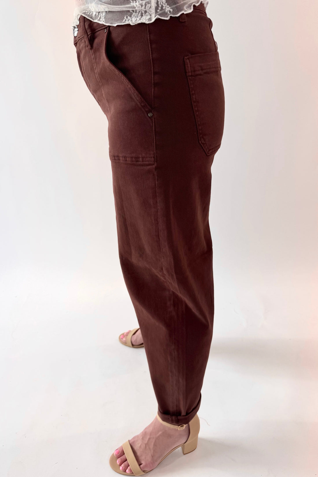 RISEN High Rise Ankle Cuff Barrel Jeans