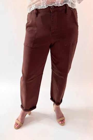 RISEN High Rise Ankle Cuff Barrel Jeans