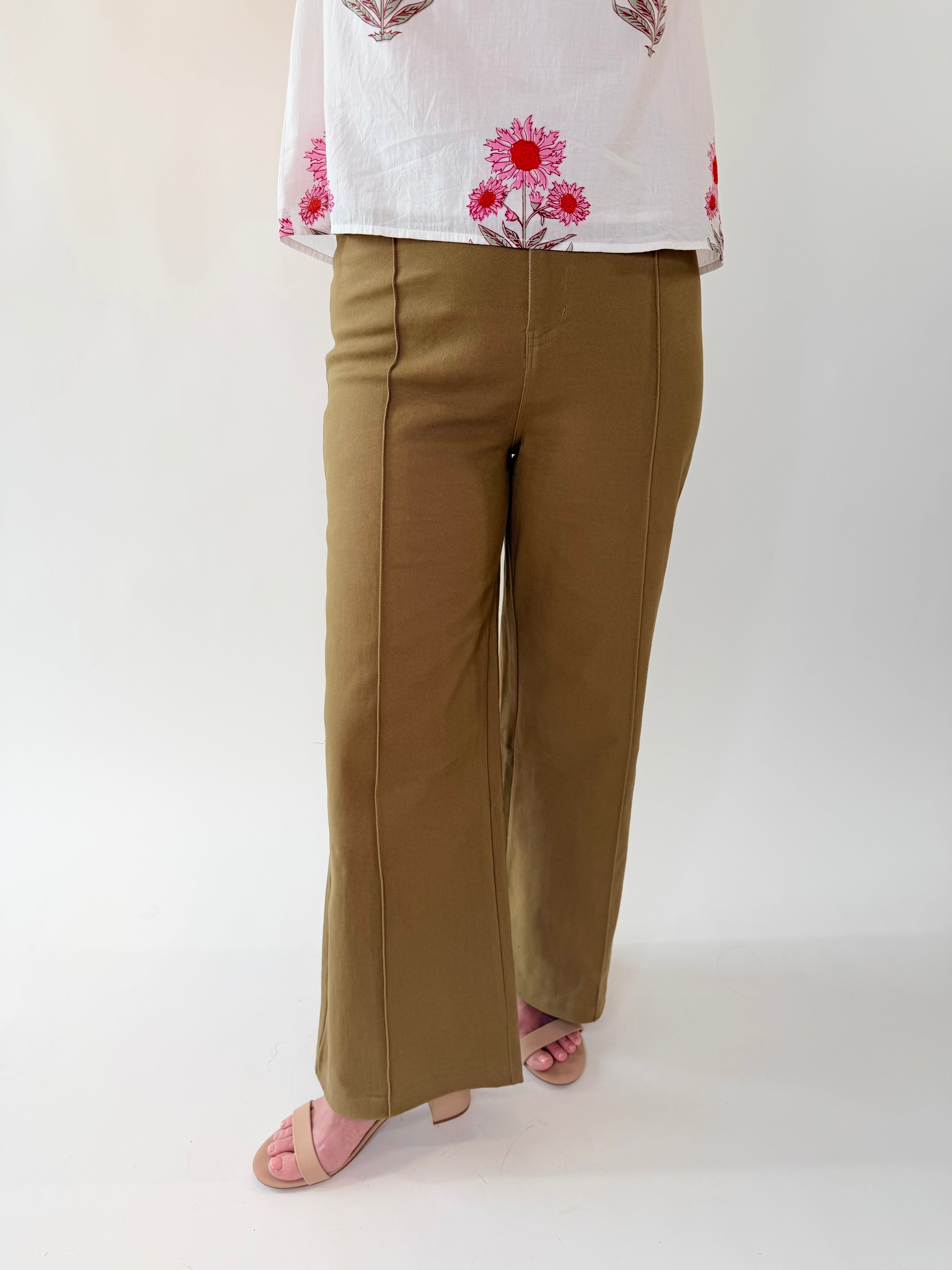 High Rise Wide Leg Pants with Front Seam