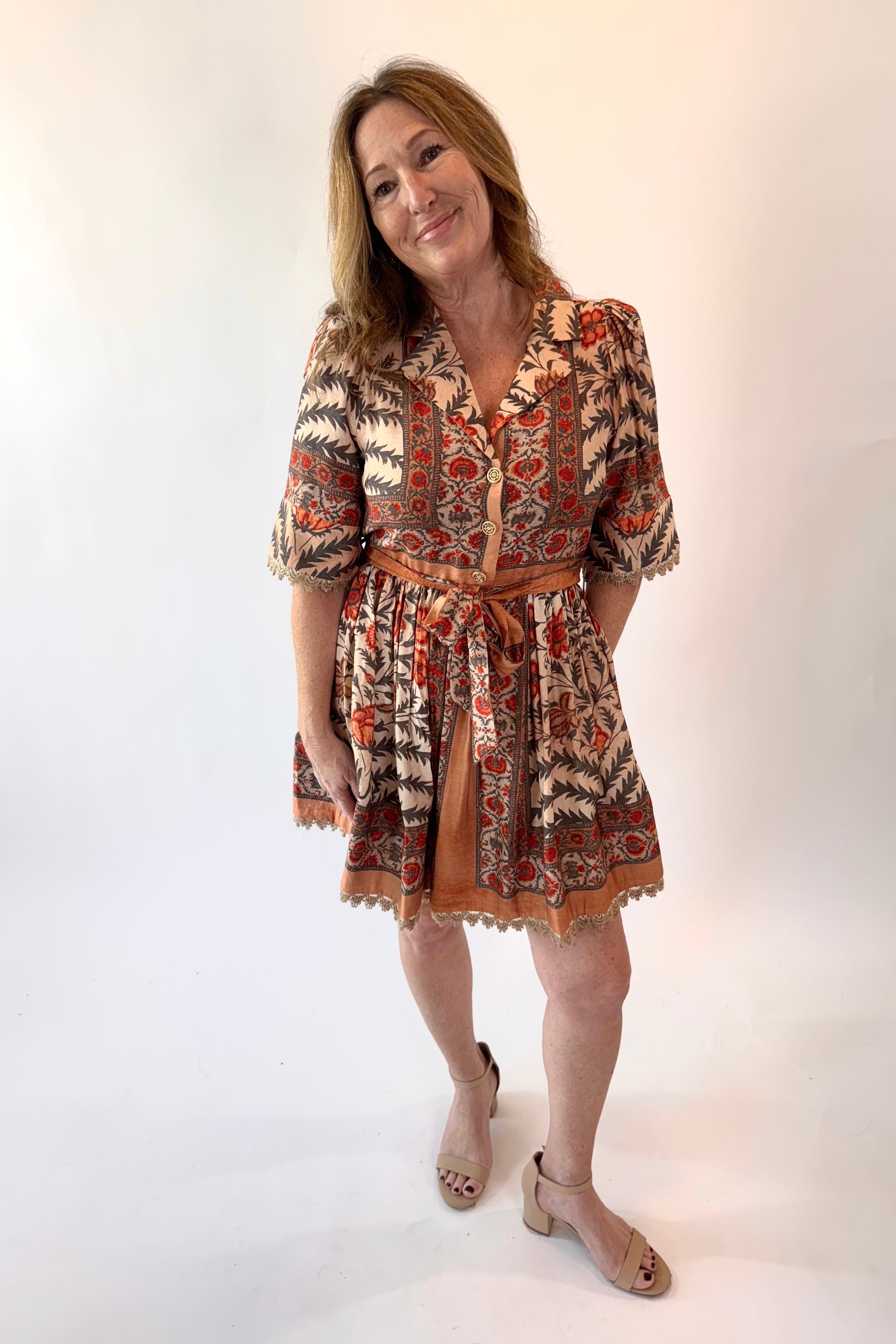 Botanical Print Puff Sleeve Mini Dress