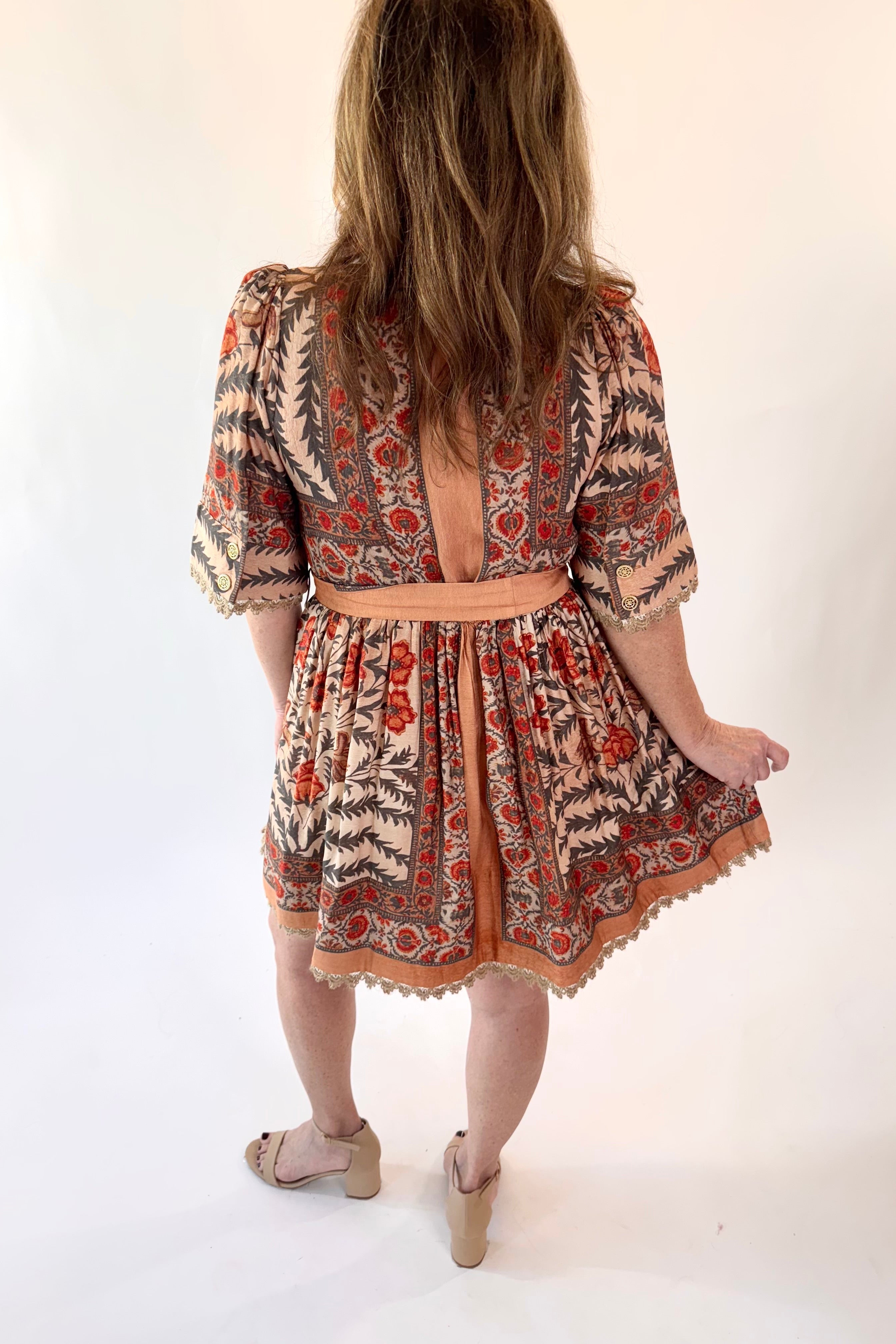 Botanical Print Puff Sleeve Mini Dress