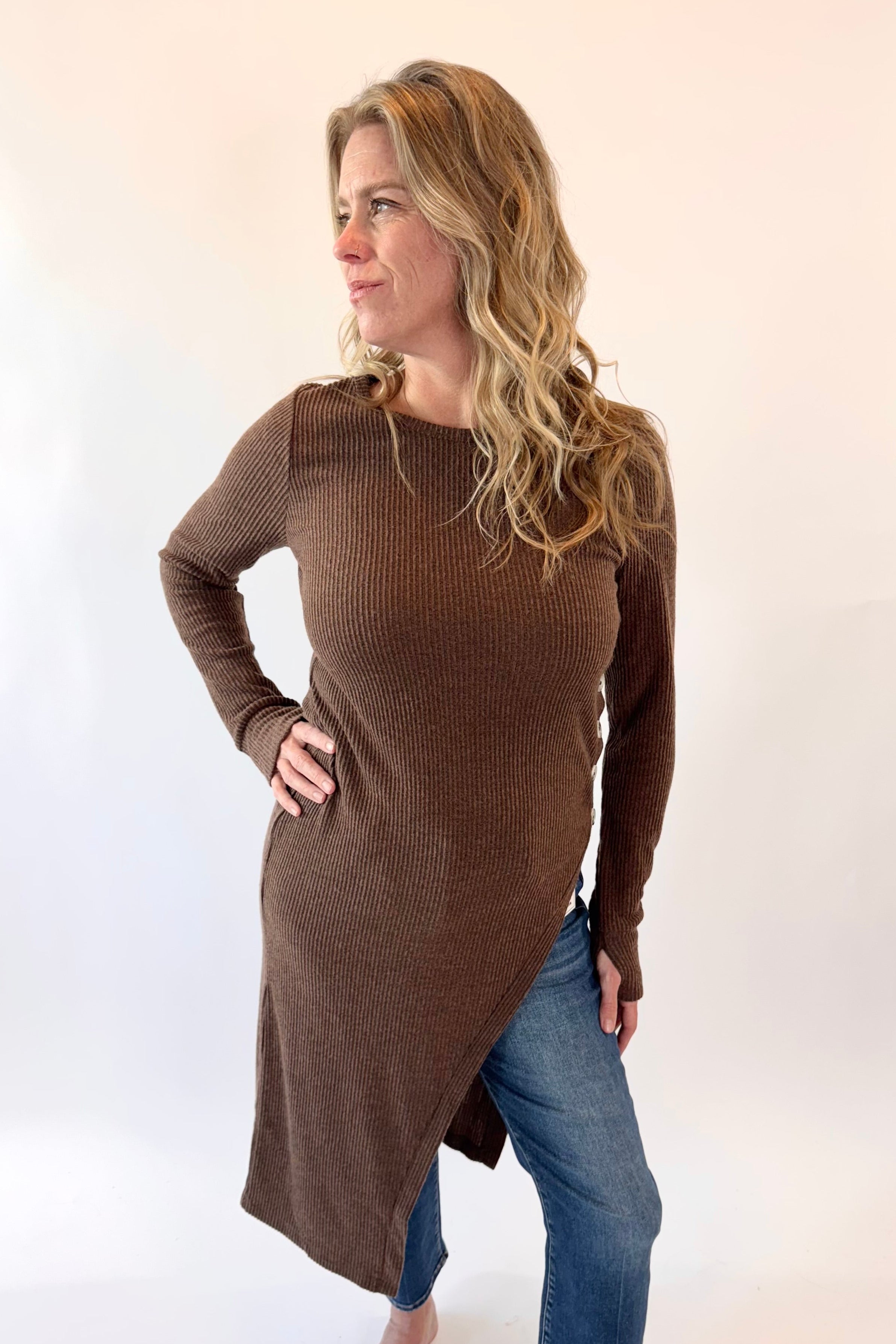 Longline Side Button Down Tunic