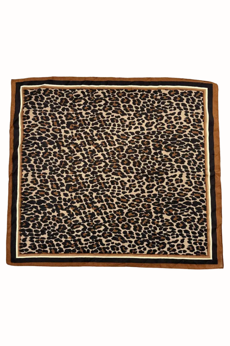 Bordered Leopard Square Scarf