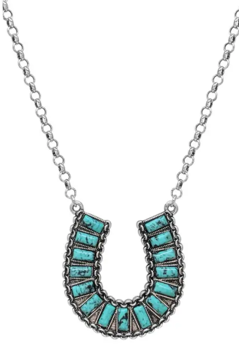 Western Multi-Stone Horseshoe Pendant Necklace