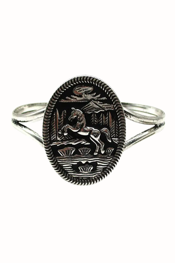 Western Etched Running Horse Cuff Bracelet