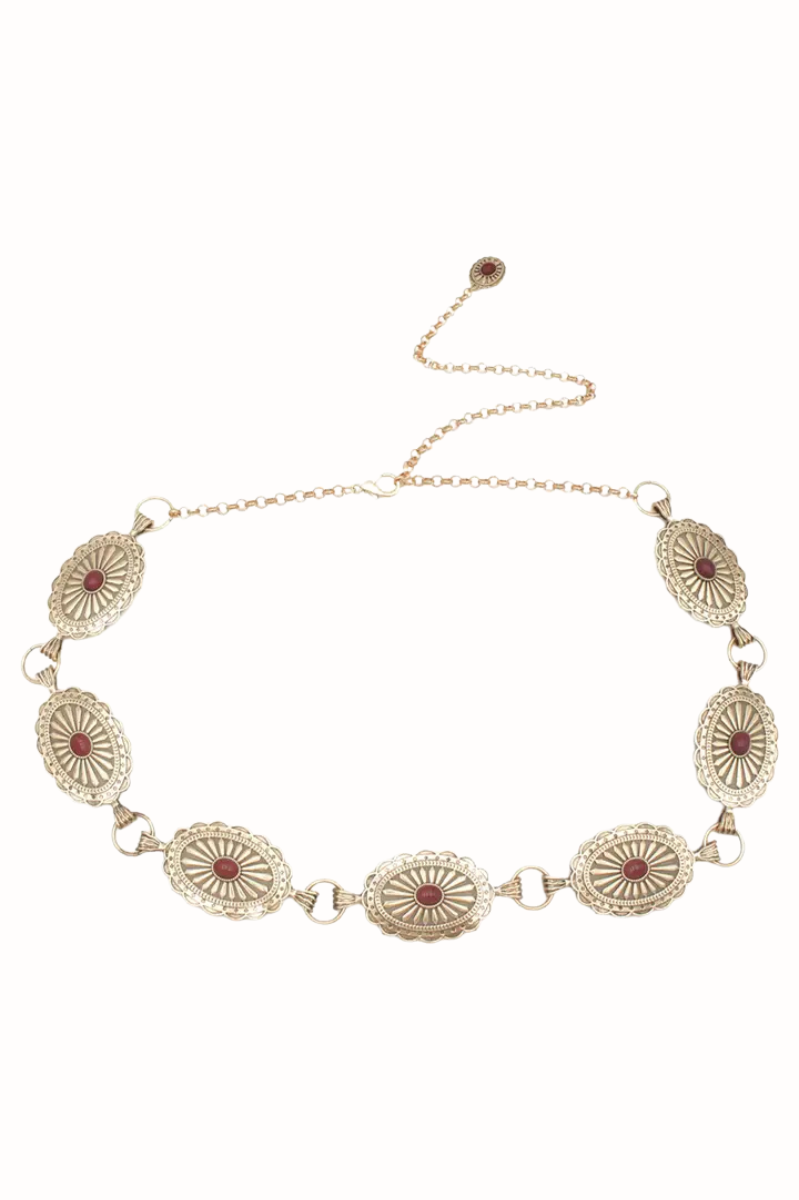 Southwestern Oval Linked Concho Chain Belt