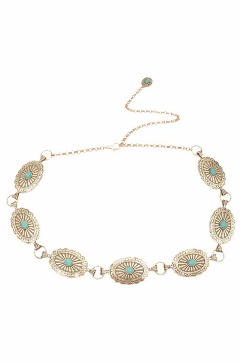 Southwestern Oval Linked Concho Chain Belt