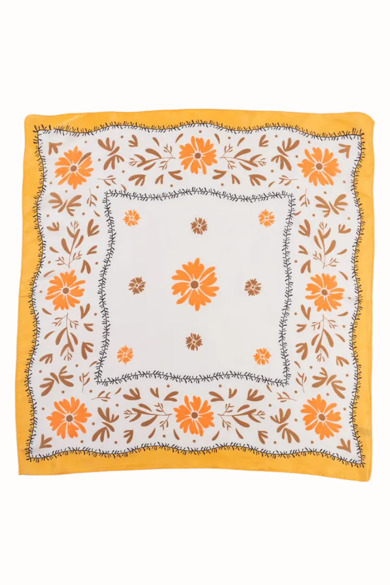Boho Daisy Silky Bandana Square Scarf