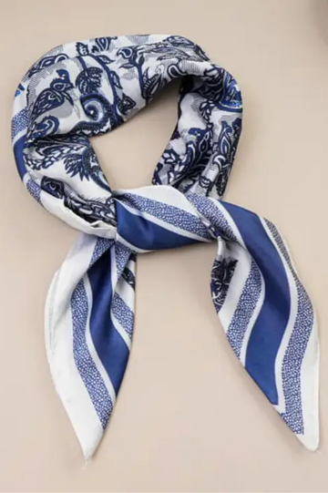 Stripe Floral Silky Square Bandana Scarf