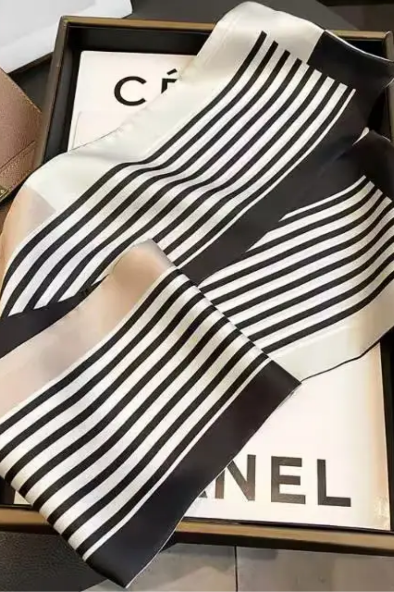 Stripe Border Panel Silky Square Scarf