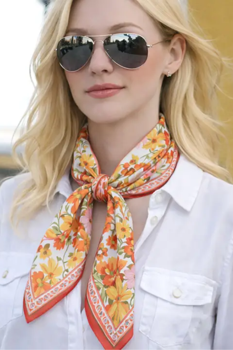 Floral Bloom Print Square Scarf