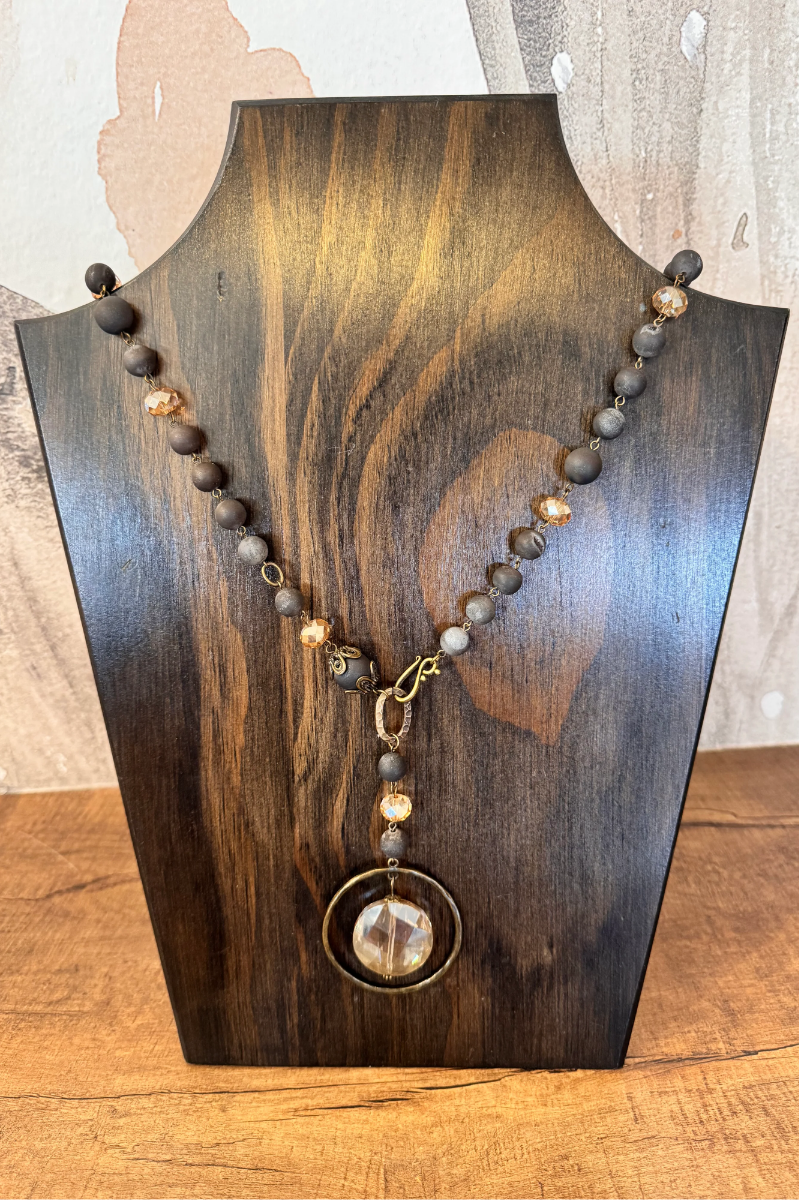 Drusy Quartz Beaded Pendant Necklace