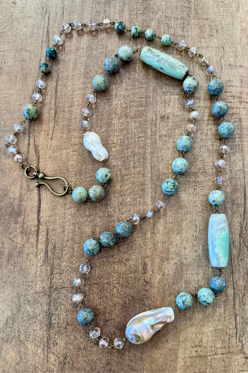 Pearl + Jade Stranded Beaded Necklace