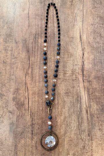 Drusy Quartz Beaded Pendant Necklace