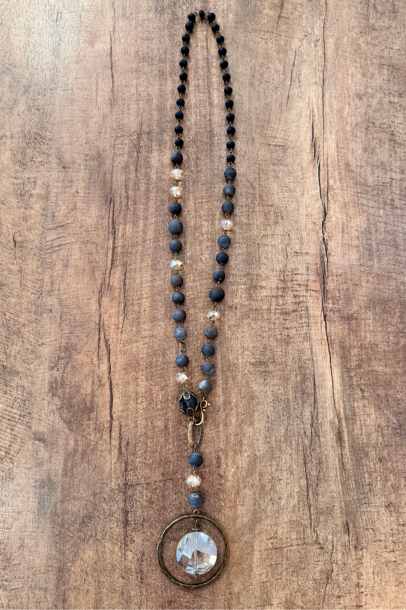Drusy Quartz Beaded Pendant Necklace