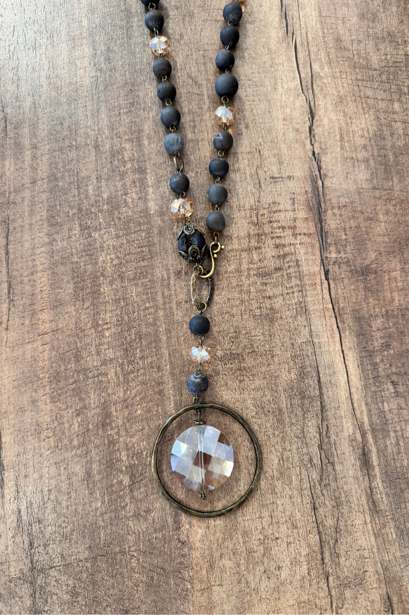 Drusy Quartz Beaded Pendant Necklace