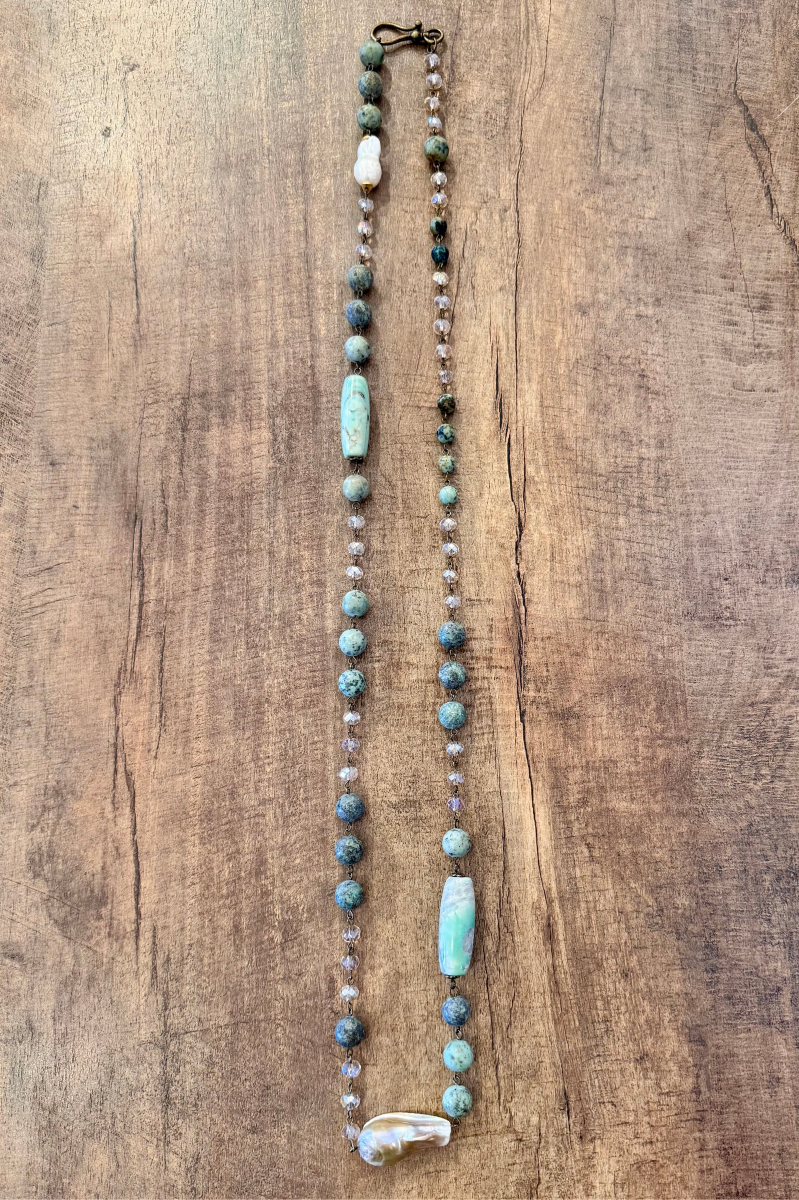 Pearl + Jade Stranded Beaded Necklace