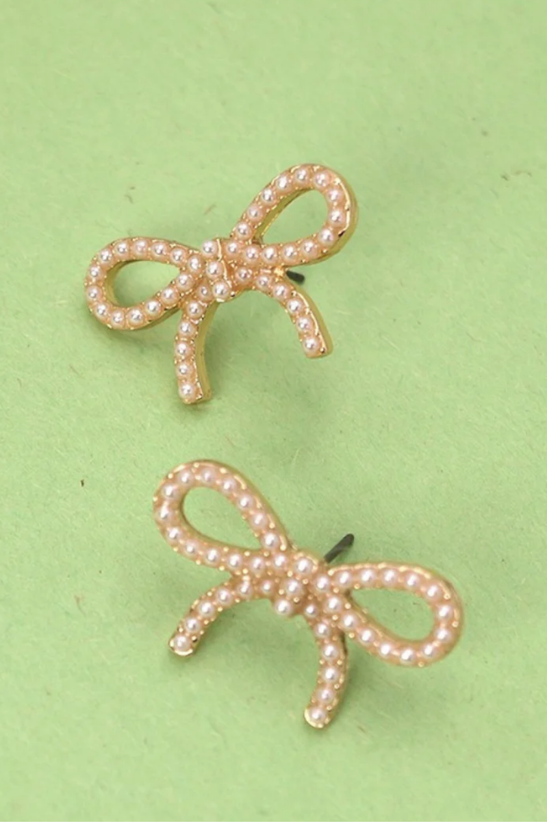 Pearl + Bow Stud Earrings