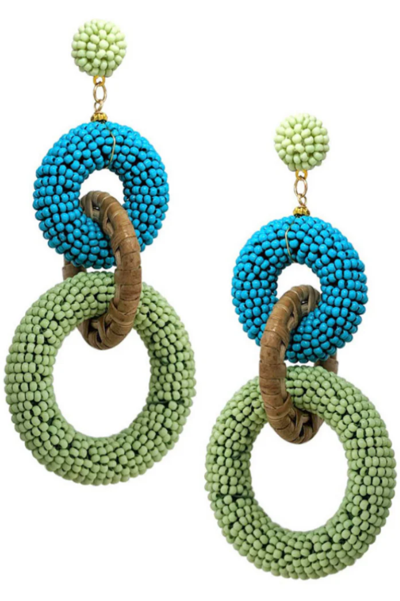 Seed Bead Rattan Dangle Post Earrings