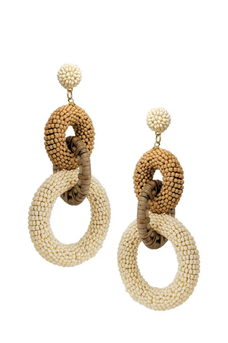 Seed Bead Rattan Dangle Post Earrings