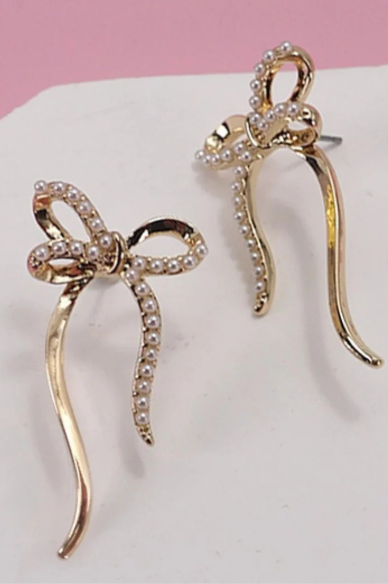 Pearl Bow Stud Earrings